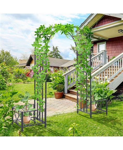 outsunny decorative metal backyard garden arch with planter boxes|outsunny metal garden gate.